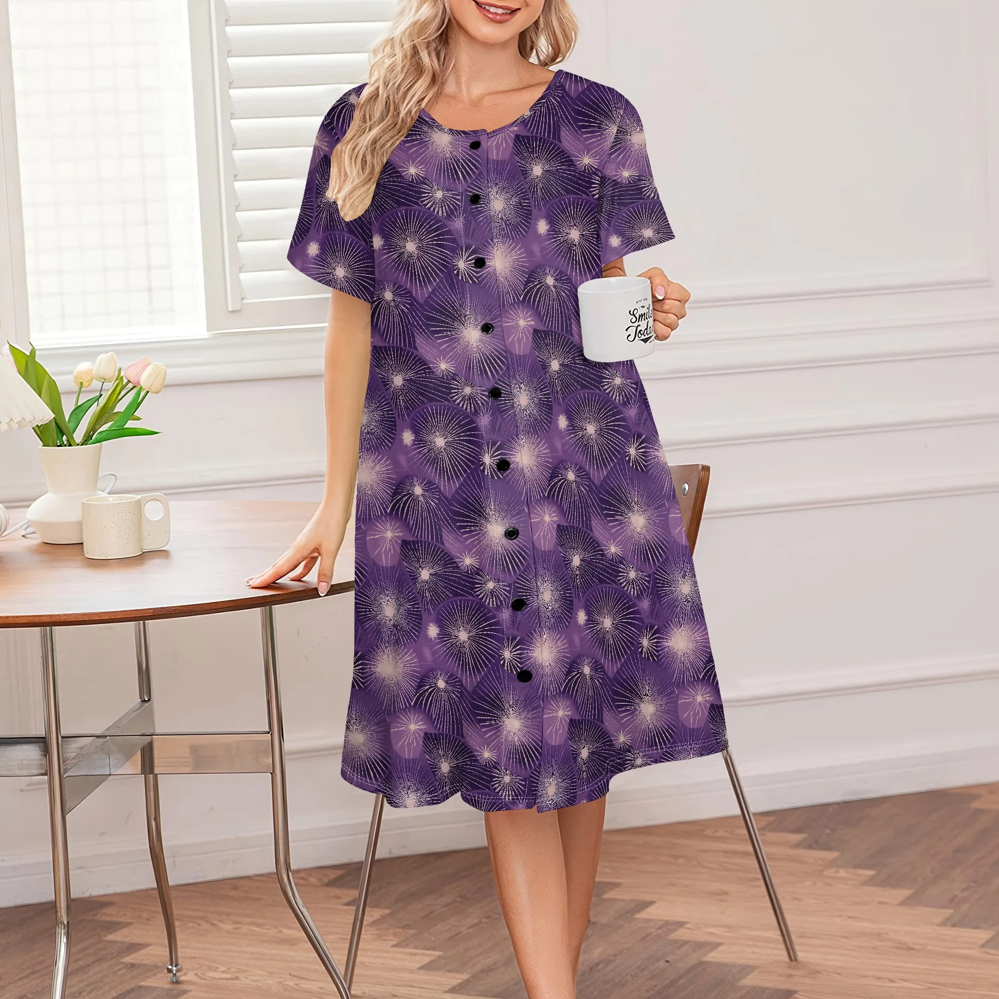 Plus Size Button Down House Dress, Purple Abstract Print, Short Sleeve, S-3XL Daily
Plus Size Button Down House Dress, Purple Abstract Print, Short Sleeve, S-3XL Daily