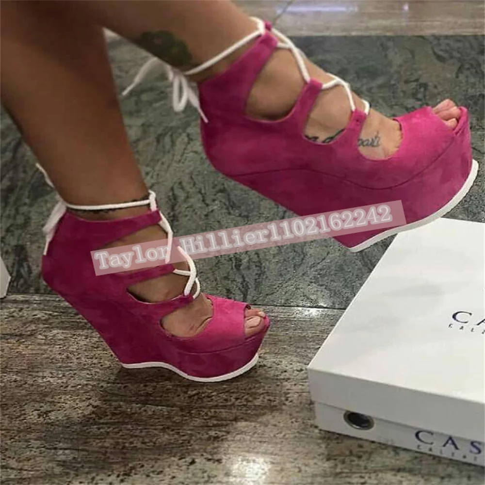 New Rose Red Suede Open-Toe Wedge Heels For Women Sweet Cross-Strap Platform Shoes Summer Fashion Lace-Up Sandals Gladiator 46
New Rose Red Suede Open-Toe Wedge Heels For Women Sweet Cross-Strap Platform Shoes Summer Fashion Lace-Up Sandals Gladiator 46