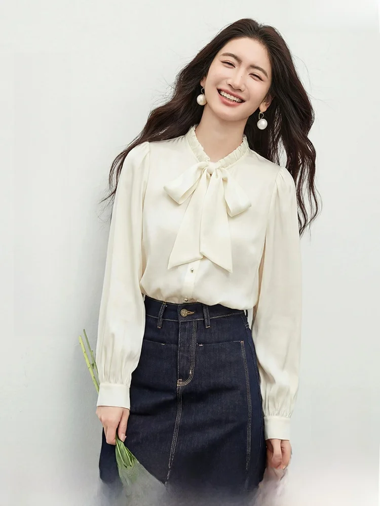 Elegant Commute Style Shirt with Sash Knot Lantern Sleeve Women's Fashion Straight Tube Long Sleeve Thin Fabric
Elegant Commute Style Shirt with Sash Knot Lantern Sleeve Women's Fashion Straight Tube Long Sleeve Thin Fabric