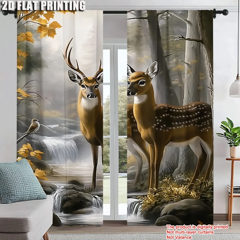 2Pcs Rustic Deer Print Light-Filtering Curtain Polyester Rod Hole Window Drapes For Bedroom Various Room Types Animal Theme
2Pcs Rustic Deer Print Light-Filtering Curtain Polyester Rod Hole Window Drapes For Bedroom Various Room Types Animal Theme