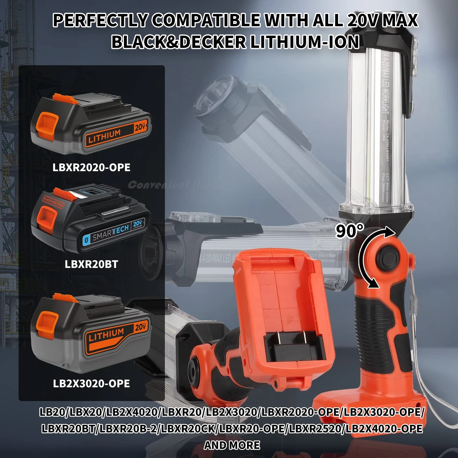 2000LM LED Work Light for Black&Decker 14.4V-20V Battery 25W Cordless Flashlight Floodlight Spotlight for Camping Car Repairing
2000LM LED Work Light for Black&Decker 14.4V-20V Battery 25W Cordless Flashlight Floodlight Spotlight for Camping Car Repairing