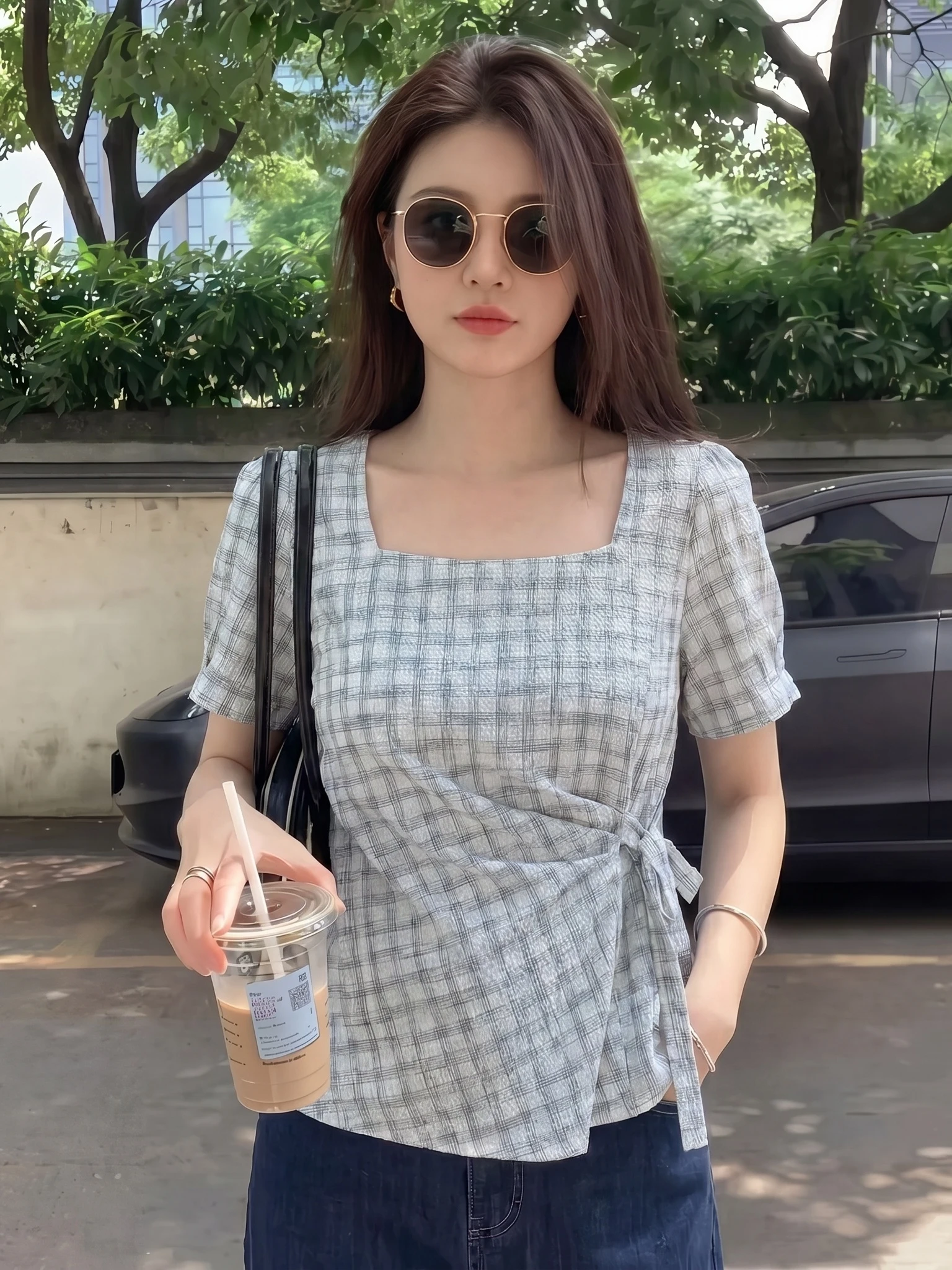 Summer New Plaid Square Collar Short Sleeve Shirt Women's Loose Fit Waist-Cinching Top plus Size Korean Style Commute Wind
Summer New Plaid Square Collar Short Sleeve Shirt Women's Loose Fit Waist-Cinching Top plus Size Korean Style Commute Wind