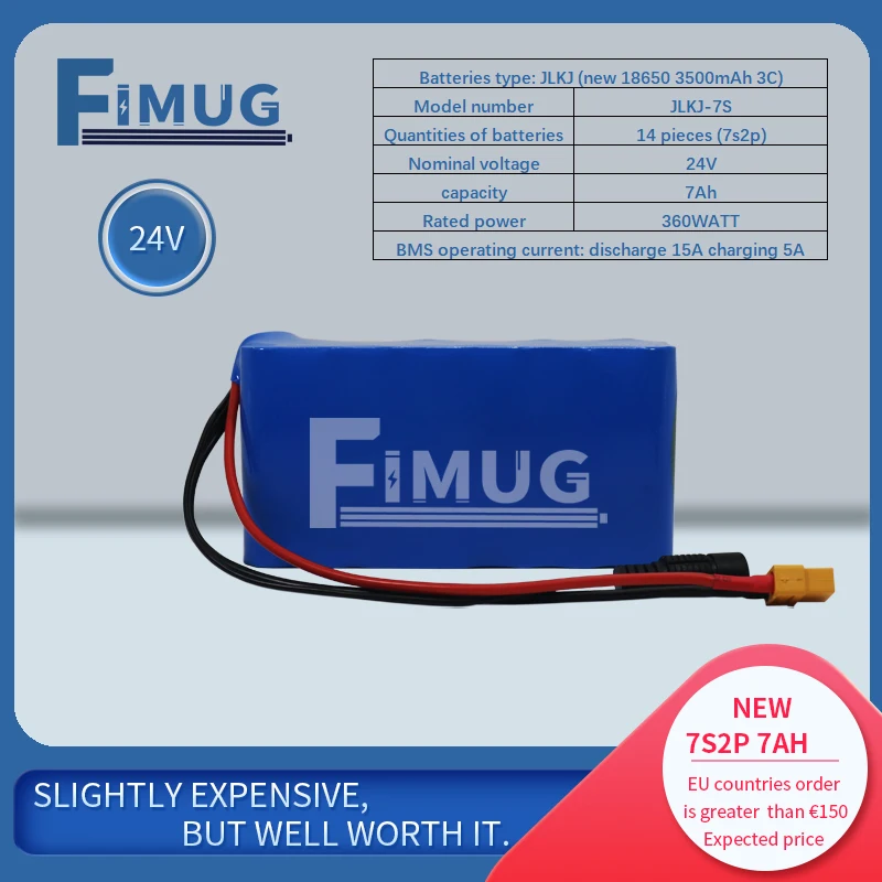 FIMUG 7S2P 24V7Ah 18650 lithium-ion rechargeable battery pack, suitable for electric scooter batteries with BMS
FIMUG 7S2P 24V7Ah 18650 lithium-ion rechargeable battery pack, suitable for electric scooter batteries with BMS