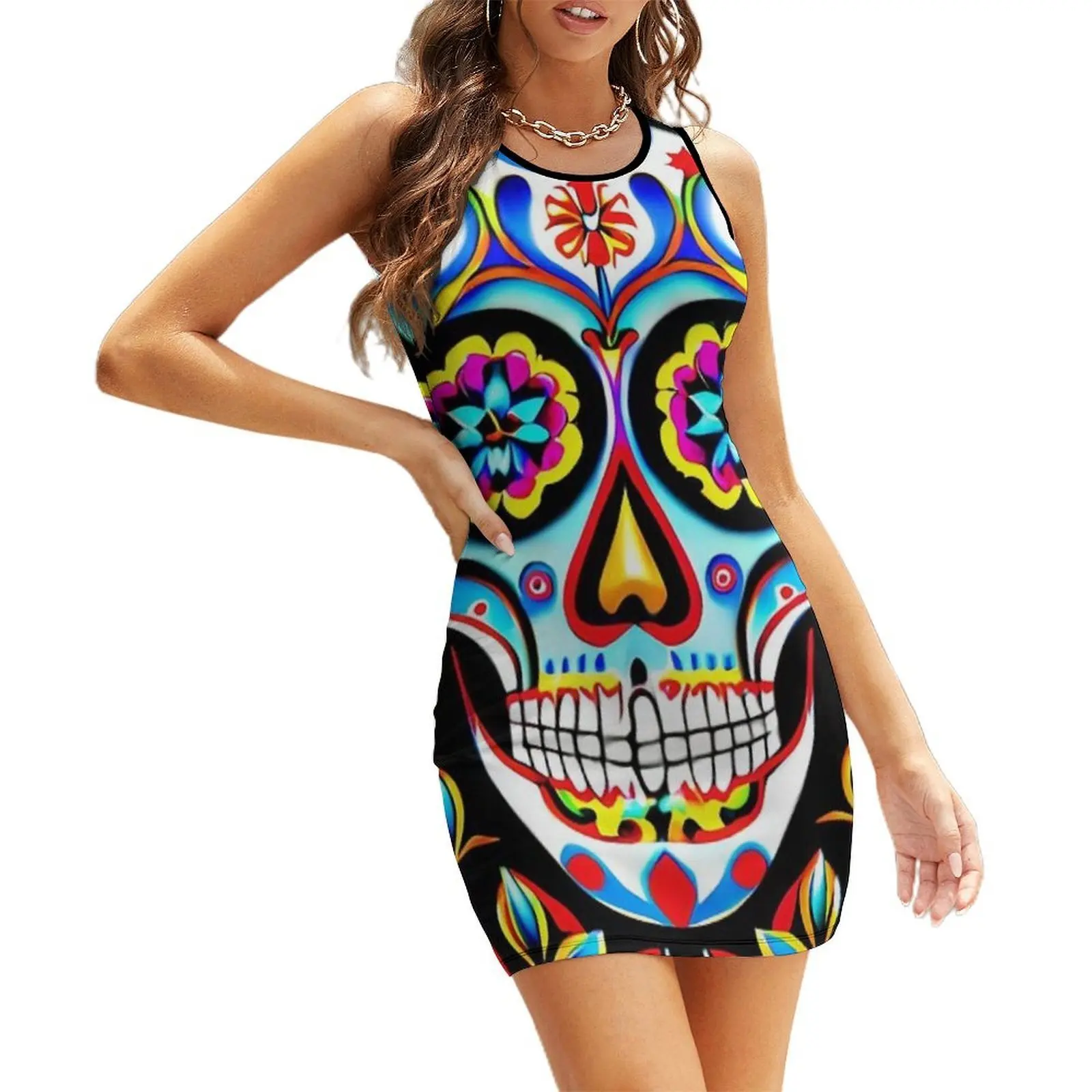 Sugar Skull Sleeveless Sundress Party dresses for women summer woman dress 2025 
Sugar Skull Sleeveless Sundress Party dresses for women summer woman dress 2025