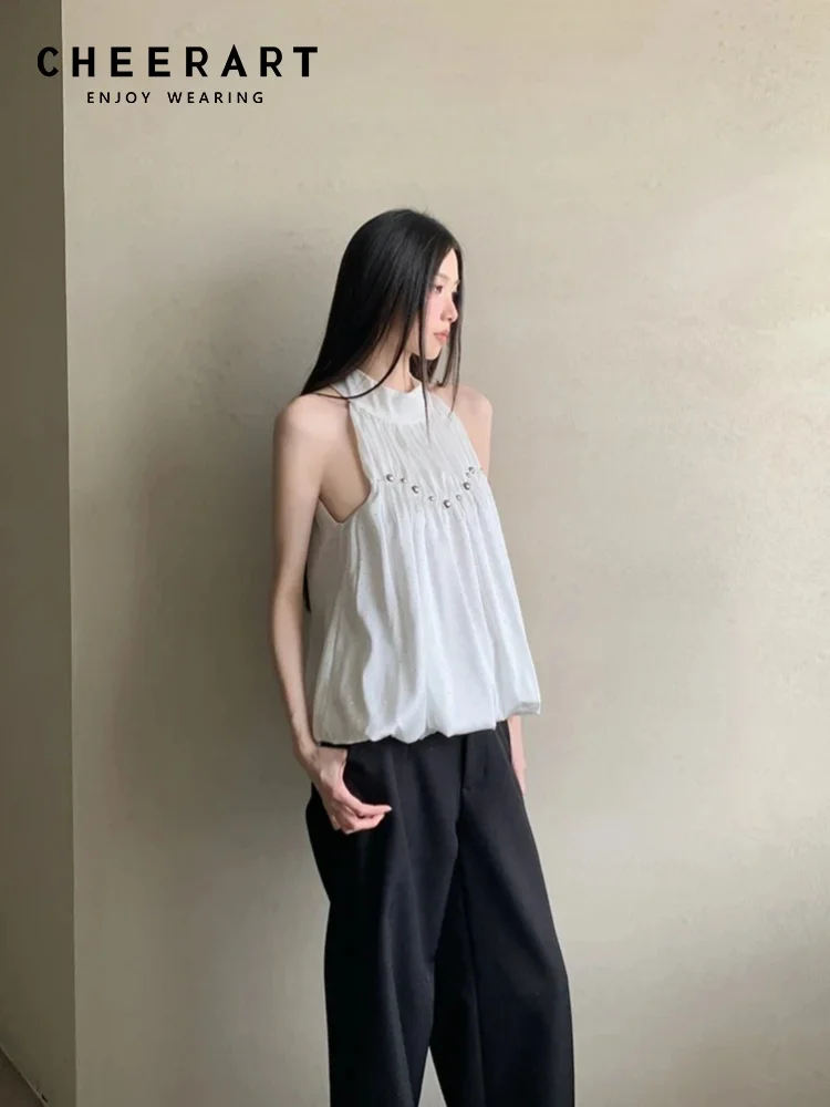 CHEERART Rhinestone Beading Sleeveless Satin Tanks & Camis White Bud Summer Cute Tops For Woman Kawaii Clothes
CHEERART Rhinestone Beading Sleeveless Satin Tanks & Camis White Bud Summer Cute Tops For Woman Kawaii Clothes