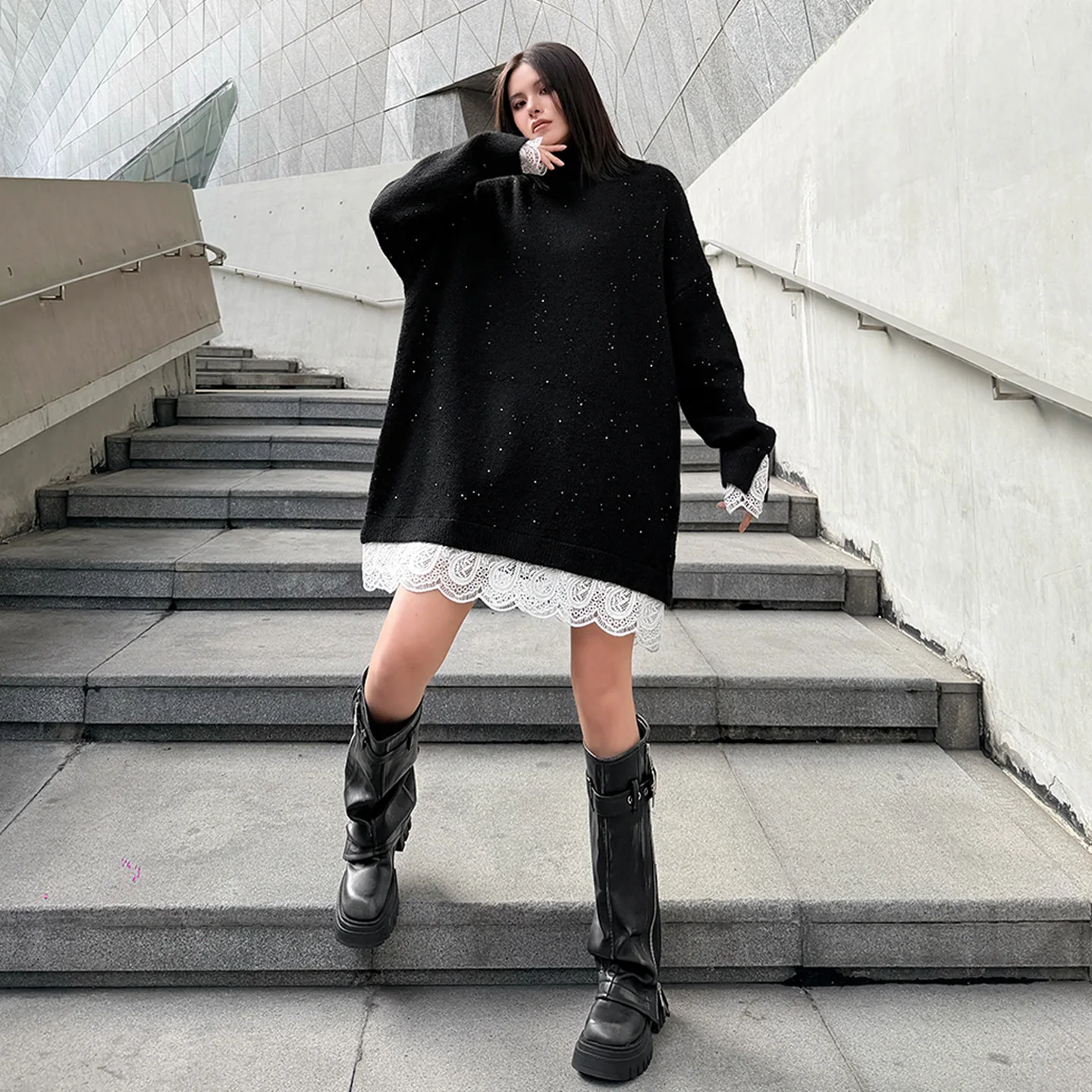 SuperAen Japan-style Loose Waist Sweet Spliced Lace Stand Neck Dress for Women New Autumn and Winter Design Mid-length Dresses
SuperAen Japan-style Loose Waist Sweet Spliced Lace Stand Neck Dress for Women New Autumn and Winter Design Mid-length Dresses