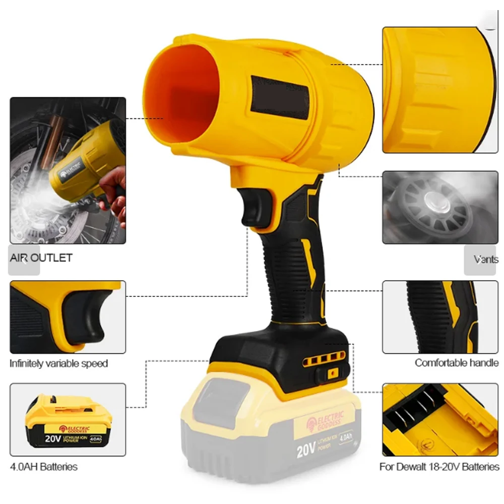 Электрический турбовентилятор большой мощности, беспроводной струйный вентилятор, ручной инструмент для выдувания пыли в виде снежного листа для Dewalt/Makita/Milwaukee
Электрический турбовентилятор большой мощности, беспроводной струйный вентилятор, ручной инструмент для выдувания пыли в виде снежного листа для Dewalt/Makita/Milwaukee
