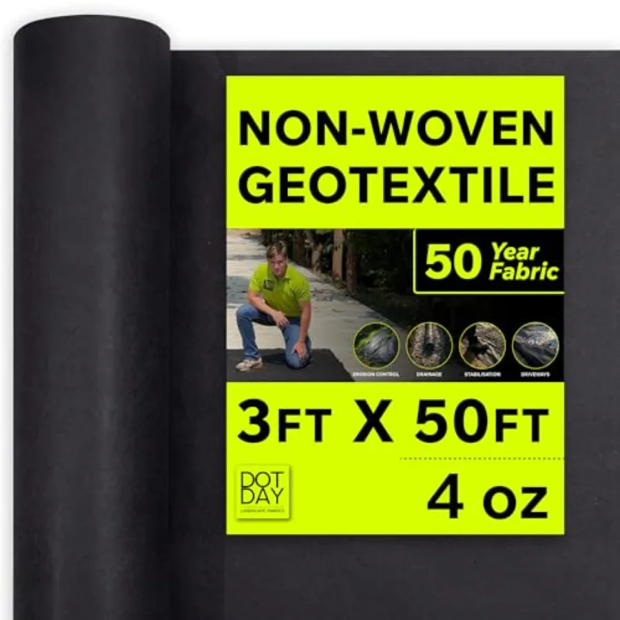 DOTDAY Terra Geotextile Fabric 4 oz, Non-Woven Landscape Fabric, 3ft x 50ft, UV-Stabilized, Needle-Punched, for French Drains,
DOTDAY Terra Geotextile Fabric 4 oz, Non-Woven Landscape Fabric, 3ft x 50ft, UV-Stabilized, Needle-Punched, for French Drains,