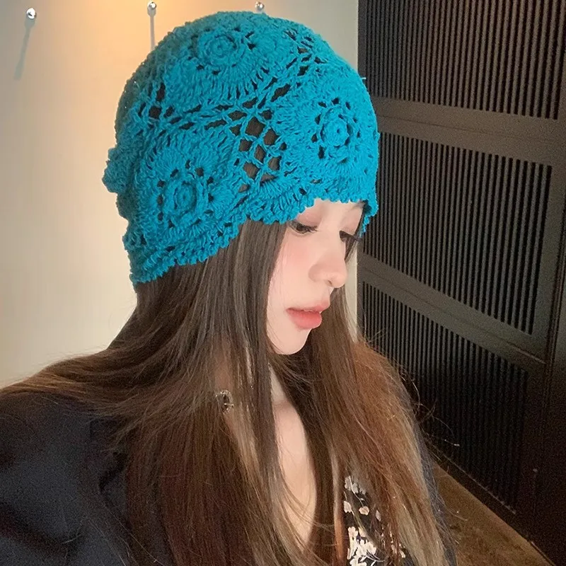 Retro Ethnic Style Hand Crocheted Flowers Woman Beanie Summer Artistic Hollow Fashion Beautiful Peacock Blue Knitted Hat
Retro Ethnic Style Hand Crocheted Flowers Woman Beanie Summer Artistic Hollow Fashion Beautiful Peacock Blue Knitted Hat