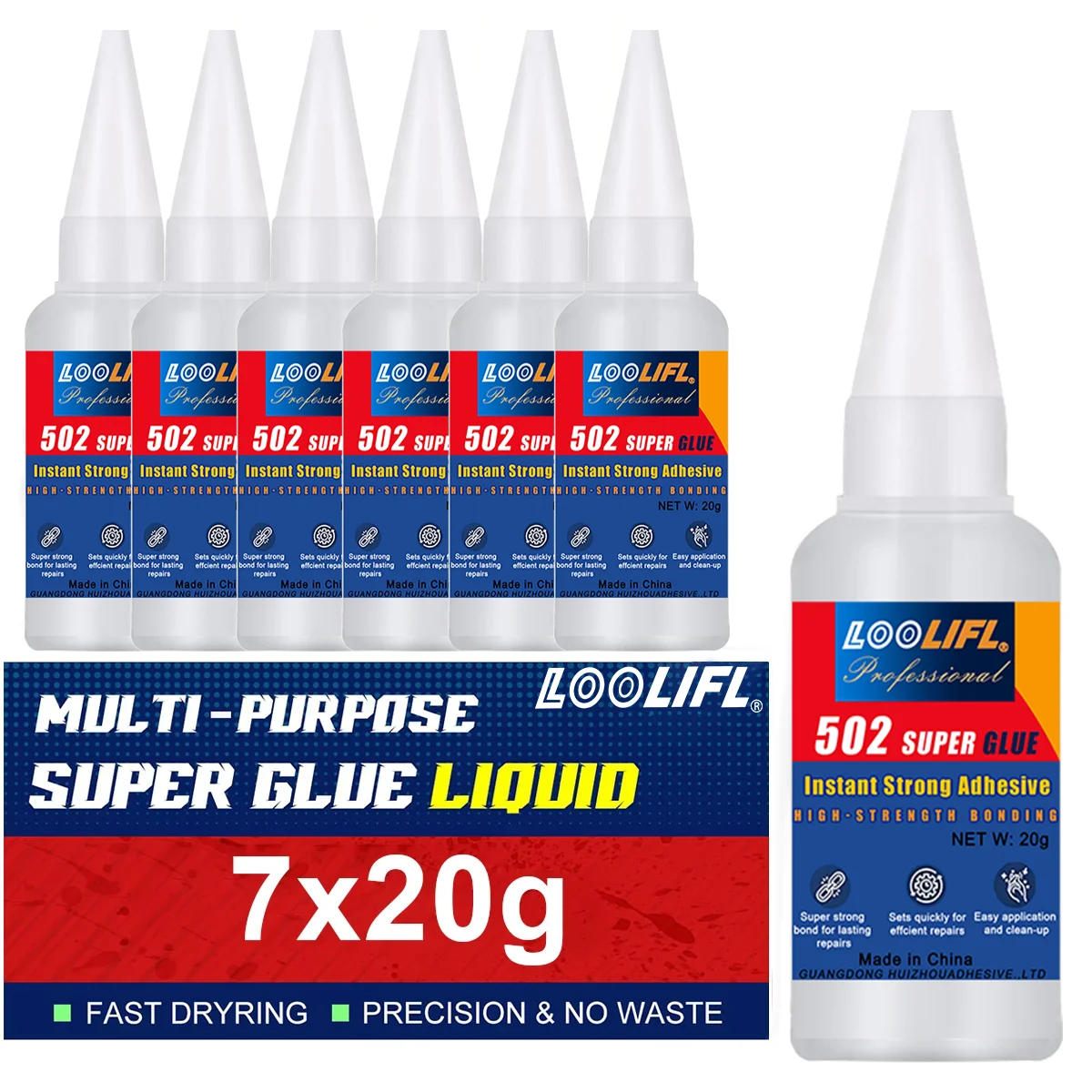 LOOLIFL 502 Super Glue 1-7Pcs X20g Instant Strong Adhesive Multi-Purpose Precision Glue for Plastic Wood Metal Rubber DIY Repair
LOOLIFL 502 Super Glue 1-7Pcs X20g Instant Strong Adhesive Multi-Purpose Precision Glue for Plastic Wood Metal Rubber DIY Repair