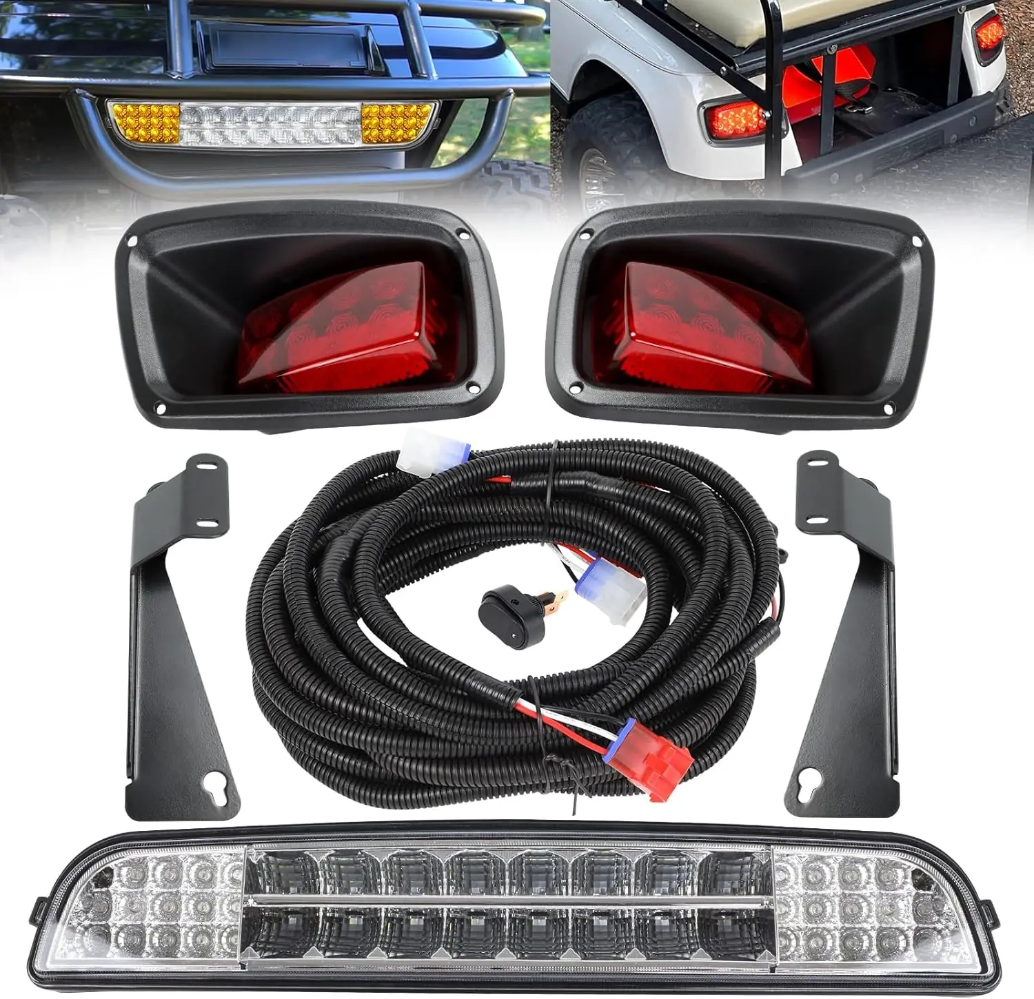 For 1996-2013 E-Z-GO TXT Golf Cart LED Headlight Bar Kit & Tail Light Assembly with Wiring Harness Switch
For 1996-2013 E-Z-GO TXT Golf Cart LED Headlight Bar Kit & Tail Light Assembly with Wiring Harness Switch