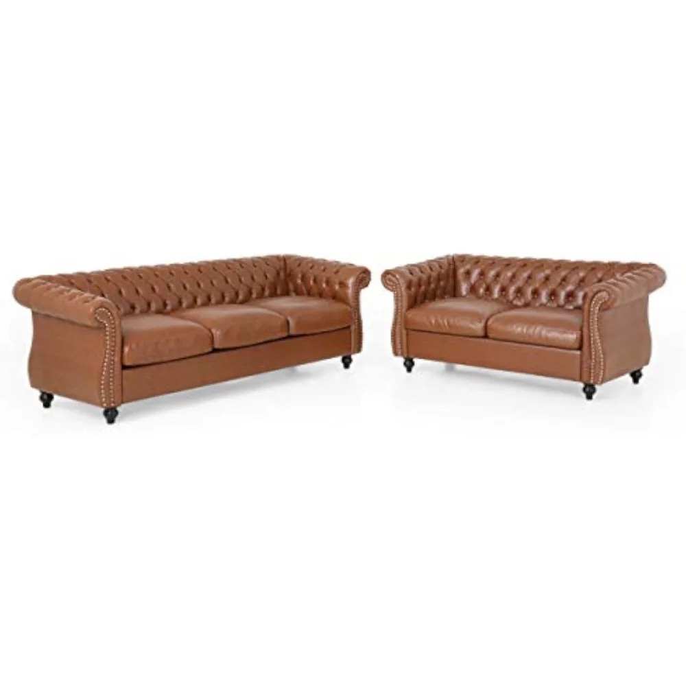 Traditional Chesterfield Living Room Two-piece Set, Cognac Brown, Dark Brown
Traditional Chesterfield Living Room Two-piece Set, Cognac Brown, Dark Brown