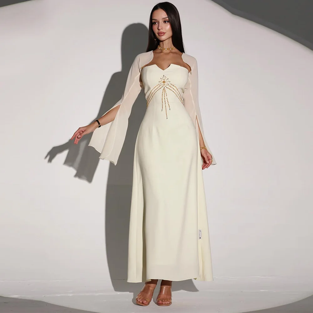 Strapless Shawl Long Sleeves Evening Dress Customized Elegant Mermaid Celebrity Gowns Delicate Crystal Zipper Back Party Dress
Strapless Shawl Long Sleeves Evening Dress Customized Elegant Mermaid Celebrity Gowns Delicate Crystal Zipper Back Party Dress