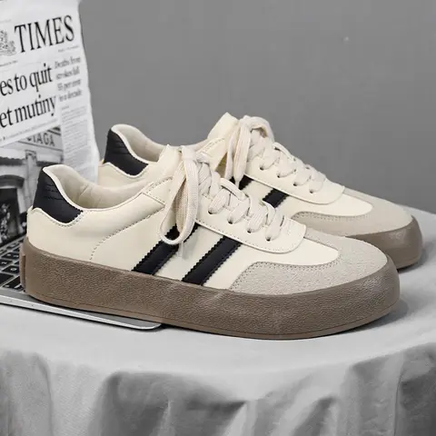 Classic Beige Men Skate Sneakers Low Cut Platform Men's German Training Shoes Comfort Leisure Versatile Skateboard Shoes For Men