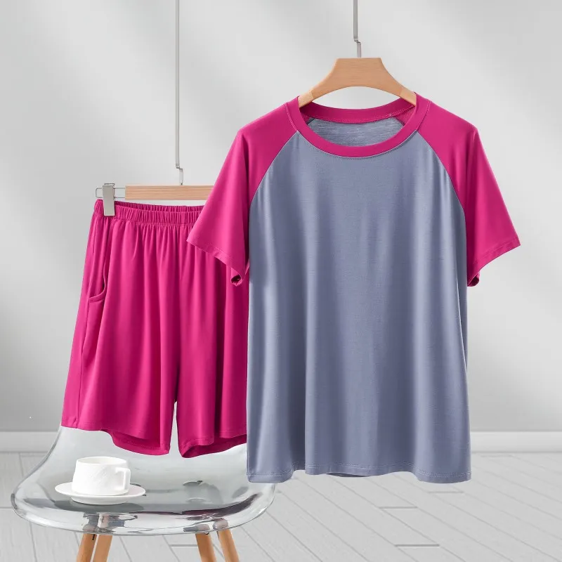 Casual Modal Short Sleeve Pajamas For Women Patchwork Color Shorts Pant Sleepwear Set Summer Nightwear Ladie's Home Clothes
Casual Modal Short Sleeve Pajamas For Women Patchwork Color Shorts Pant Sleepwear Set Summer Nightwear Ladie's Home Clothes