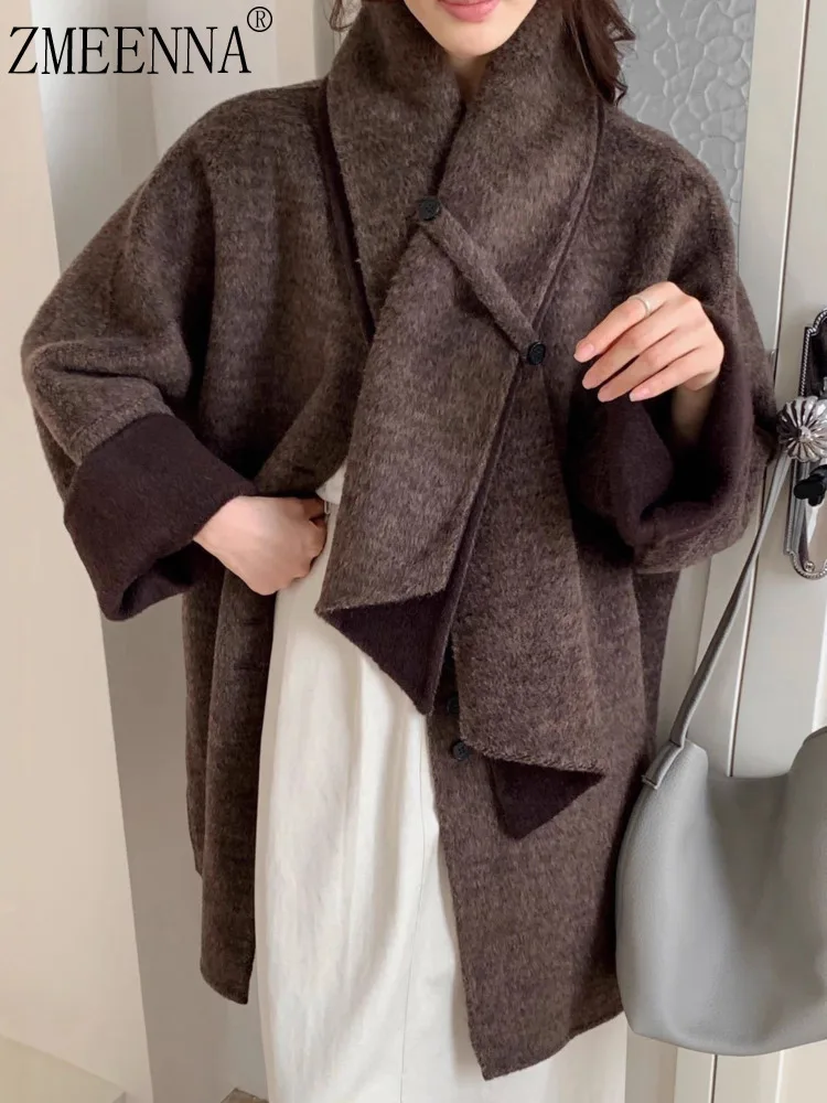 ZMEENNA Women's High Neck Wool Blend Coat Chic Button Front Loose Fit Winter Jacket With Unique Collar Design ZM3998
ZMEENNA Women's High Neck Wool Blend Coat Chic Button Front Loose Fit Winter Jacket With Unique Collar Design ZM3998