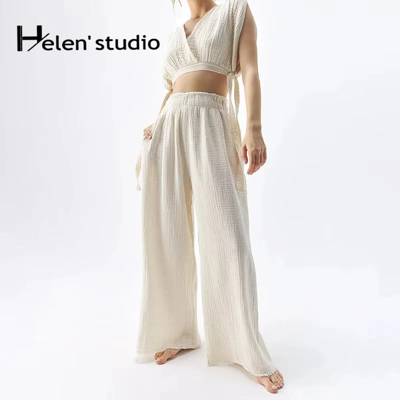 Original 100% Cotton Gauze Pants High Waist Loose Wide Leg Pants Edge Casual Trousers for Women Clothing Combination
Original 100% Cotton Gauze Pants High Waist Loose Wide Leg Pants Edge Casual Trousers for Women Clothing Combination