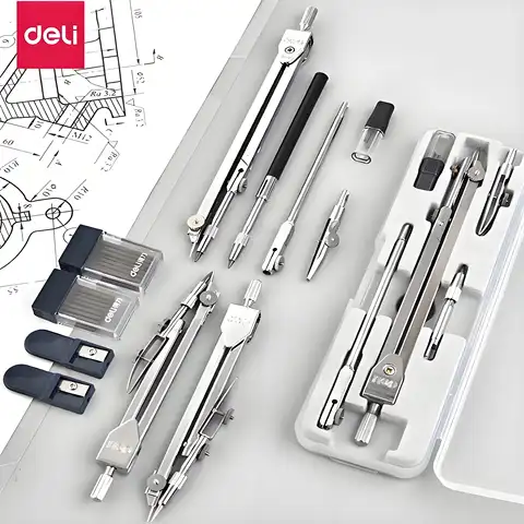 Deli Metal Compass Set Professional Drafting Exam Drawing Geometry Tool Student Stationery Supplies