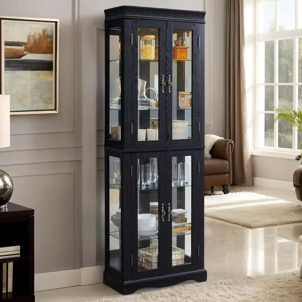 Винтажная витрина из стекла с подсветкой 71, 6 полками, дверцами из закаленного стекла, лампочка в комплекте, античный черный цвет
Винтажная витрина из стекла с подсветкой 71, 6 полками, дверцами из закаленного стекла, лампочка в комплекте, античный черный цвет