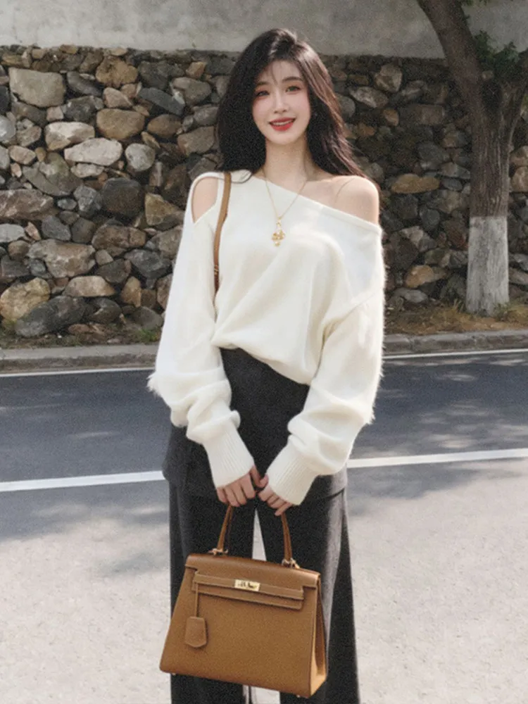 Белый вязаный женский свитер с открытыми плечами в корейском стиле, мягкий, средней толщины, дышащий, однотонный, для повседневной носки
Белый вязаный женский свитер с открытыми плечами в корейском стиле, мягкий, средней толщины, дышащий, однотонный, для повседневной носки