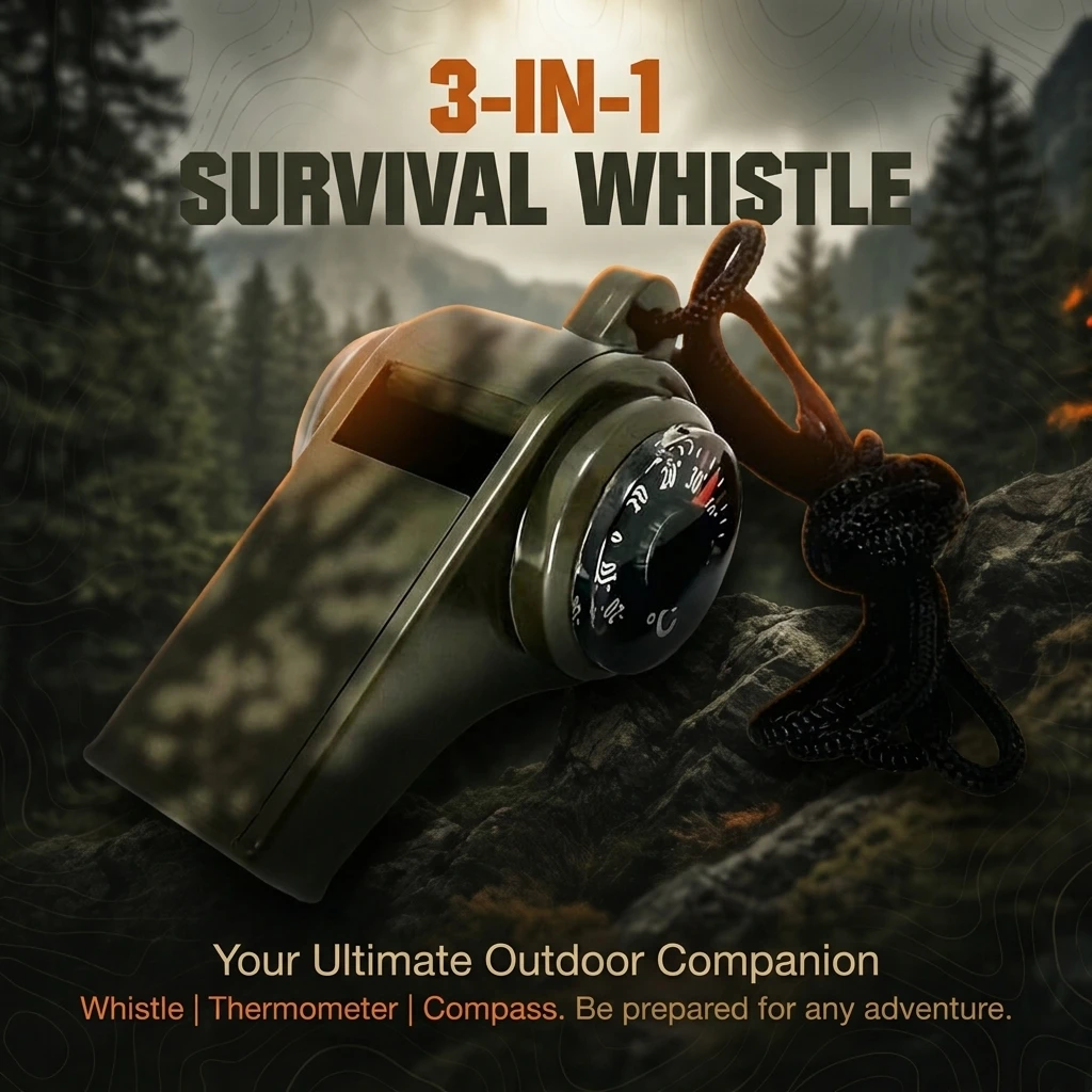 3-in-1 Survival Whistle with Compass & Thermometer, Emergency Outdoor Tool, Multifunctional Safety Whistle for Hiking & Camping
3-in-1 Survival Whistle with Compass & Thermometer, Emergency Outdoor Tool, Multifunctional Safety Whistle for Hiking & Camping