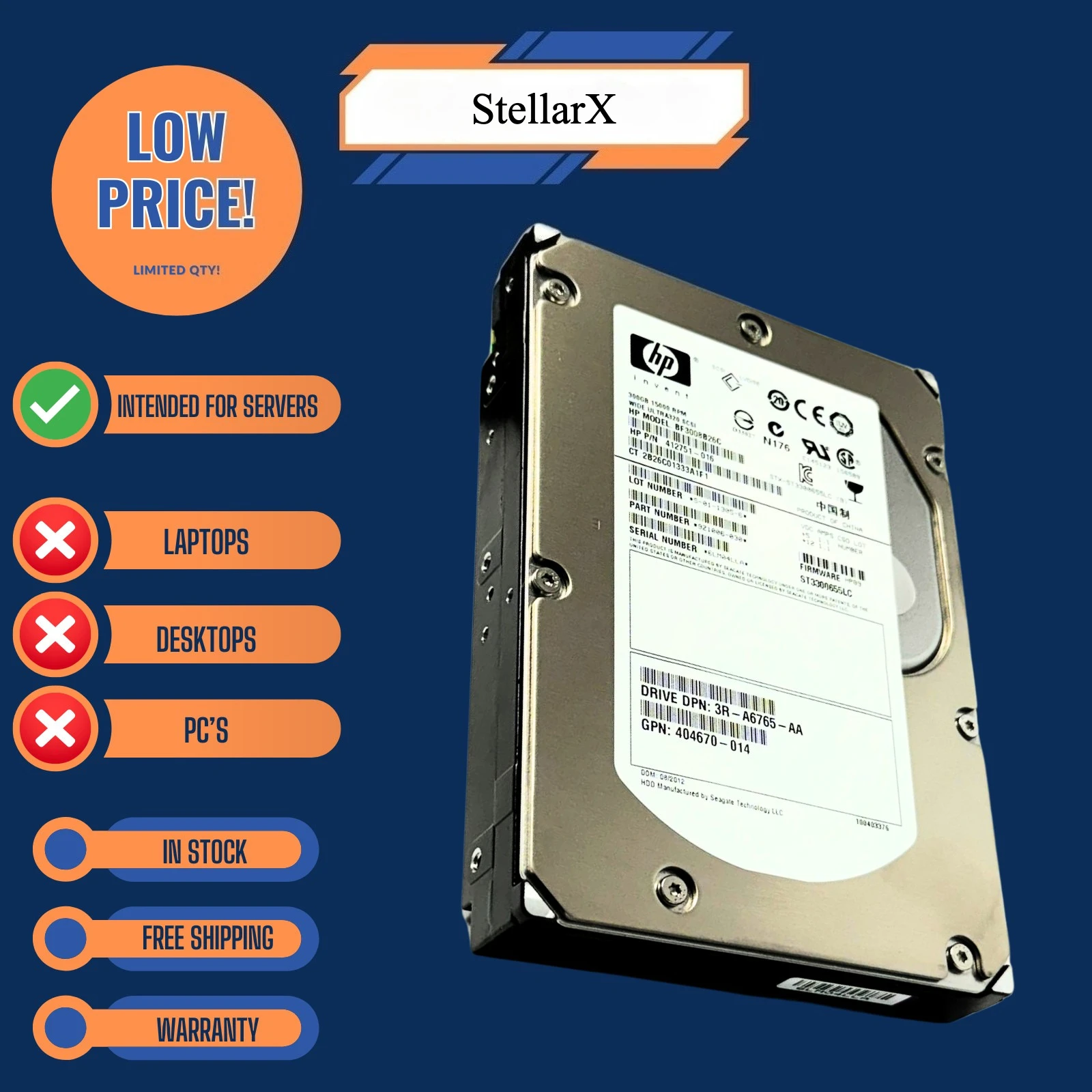 HP 412751-016 Seagate ST3300655LC 300GB 15K U320 SCSI 80-Pin 3.5" HDD | 1YR
HP 412751-016 Seagate ST3300655LC 300GB 15K U320 SCSI 80-Pin 3.5" HDD | 1YR