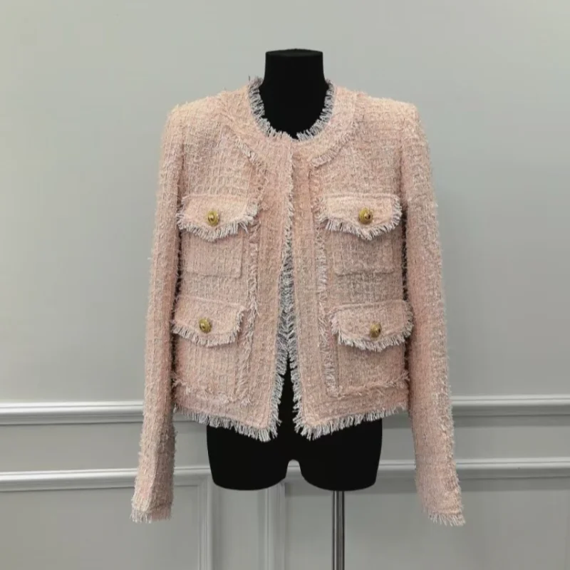 Round Neck Tassel Sweet Small Fragrance Women Jacket Loose Casual Buttonless Pink Pocket French Chic Long Sleeve Lady Coat
Round Neck Tassel Sweet Small Fragrance Women Jacket Loose Casual Buttonless Pink Pocket French Chic Long Sleeve Lady Coat