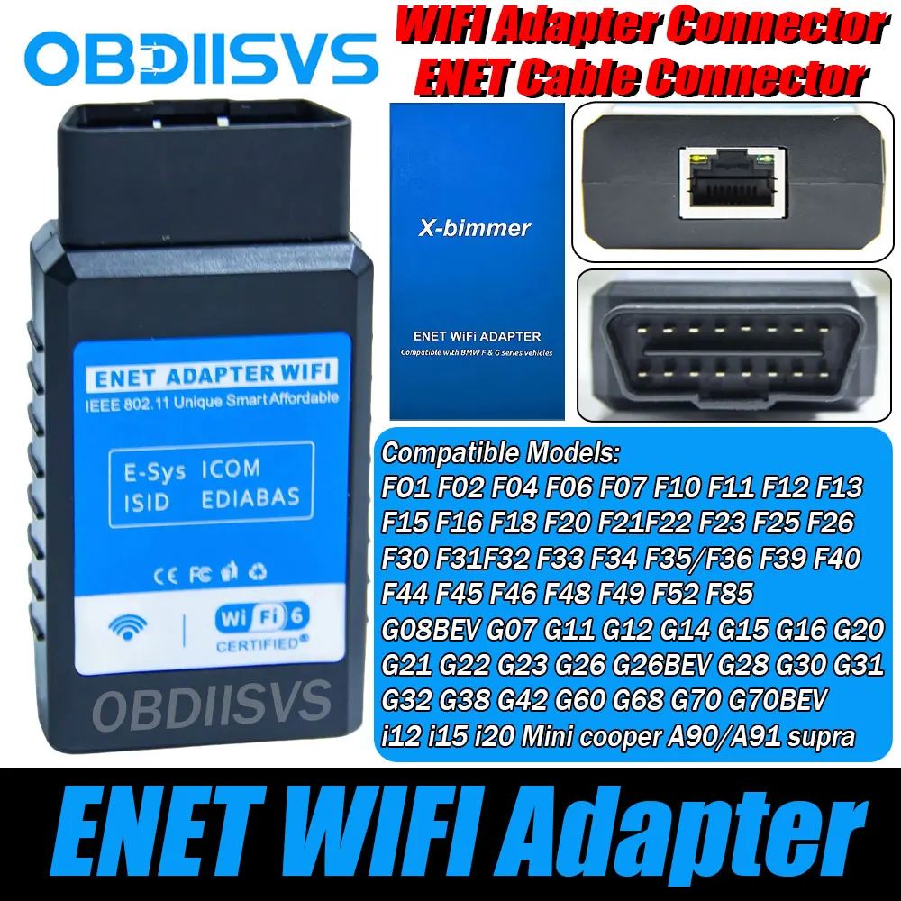 ENET WiFi Adapter For F/G/I/Mini Serie ENET WiFi Coding Diagnostic Adapter For MHD/BimmerCode/BimmerLink Software OBD2 Scan Tool
ENET WiFi Adapter For F/G/I/Mini Serie ENET WiFi Coding Diagnostic Adapter For MHD/BimmerCode/BimmerLink Software OBD2 Scan Tool