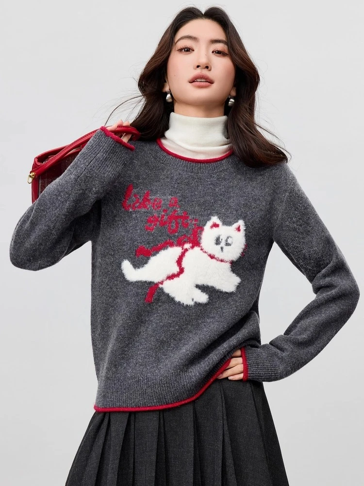 SENTUBILA Women's Wool Sweater Pullover Autumn 2025 Cat Pattern Contrast Color Jacquard Fluffy Loose Warm Casual Top W53EE3657
SENTUBILA Women's Wool Sweater Pullover Autumn 2025 Cat Pattern Contrast Color Jacquard Fluffy Loose Warm Casual Top W53EE3657