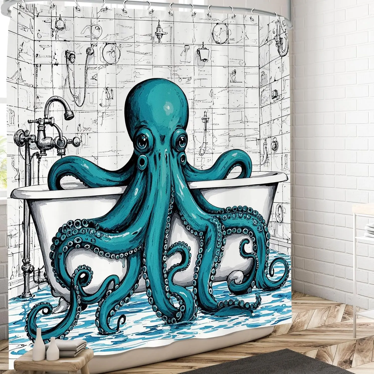 Ocean Octopus Shower Curtain Blue Marine Life Bathing Scene Art Print Tropical Nautical Bathroom Decor Waterproof Liner Sketched
Ocean Octopus Shower Curtain Blue Marine Life Bathing Scene Art Print Tropical Nautical Bathroom Decor Waterproof Liner Sketched