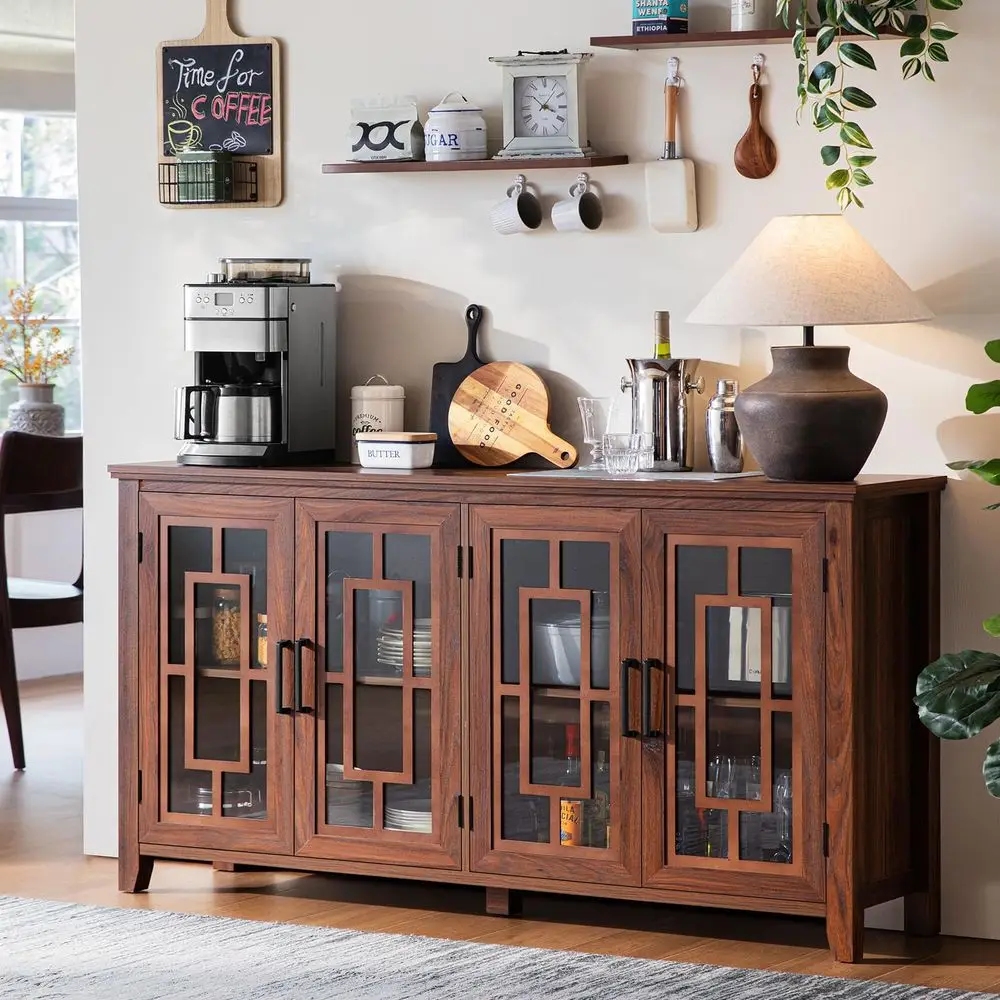 Large Sideboard Buffet Cabinet with Storage, 63 Farmhouse Credenza with 4 Glass Doors, Adjustable Shelves Console Table, Wood K
Large Sideboard Buffet Cabinet with Storage, 63 Farmhouse Credenza with 4 Glass Doors, Adjustable Shelves Console Table, Wood K