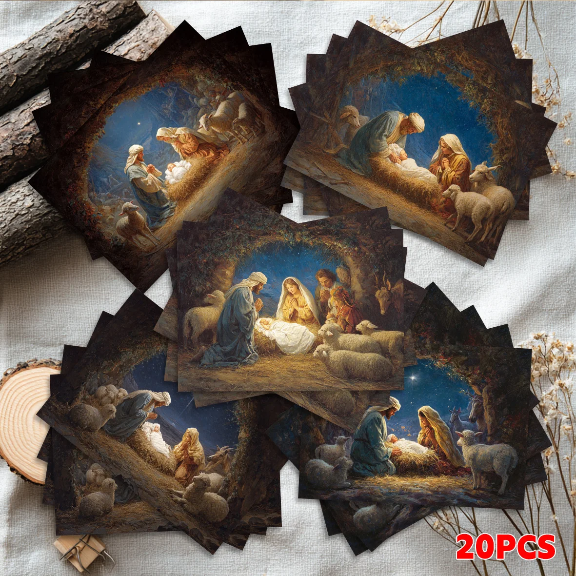 20PCS Christmas Eve Shepherd Worship Holy Infant Scene Postcards, Suitable for Holiday Greetings, Collections, and Party Gifts
20PCS Christmas Eve Shepherd Worship Holy Infant Scene Postcards, Suitable for Holiday Greetings, Collections, and Party Gifts