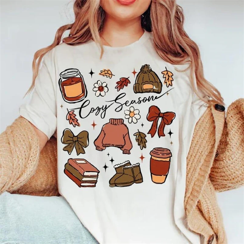 Осенняя футболка на Хэллоуин, женская уличная одежда с милым узором, с коротким рукавом и круглым вырезом, базовый универсальный топ, модная белая футболка
Осенняя футболка на Хэллоуин, женская уличная одежда с милым узором, с коротким рукавом и круглым вырезом, базовый универсальный топ, модная белая футболка