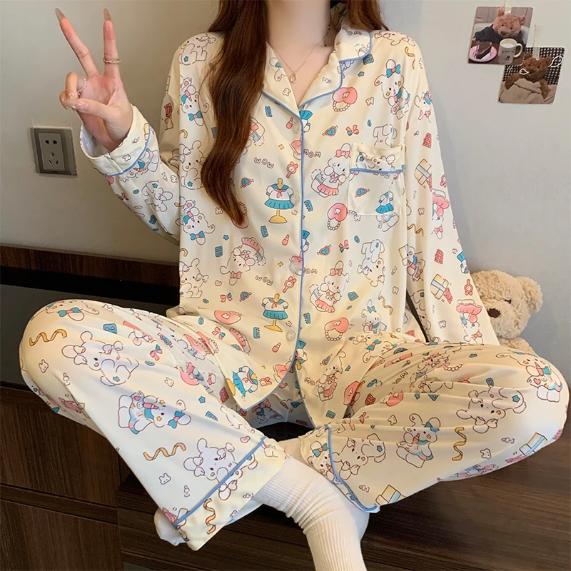 Sweet Kawaii Rabbit Print Women's Cartoon Pajamas Japanese and Korean Style Harajuku Homewear 2025 Spring New Milk Silk Pajamas
Sweet Kawaii Rabbit Print Women's Cartoon Pajamas Japanese and Korean Style Harajuku Homewear 2025 Spring New Milk Silk Pajamas