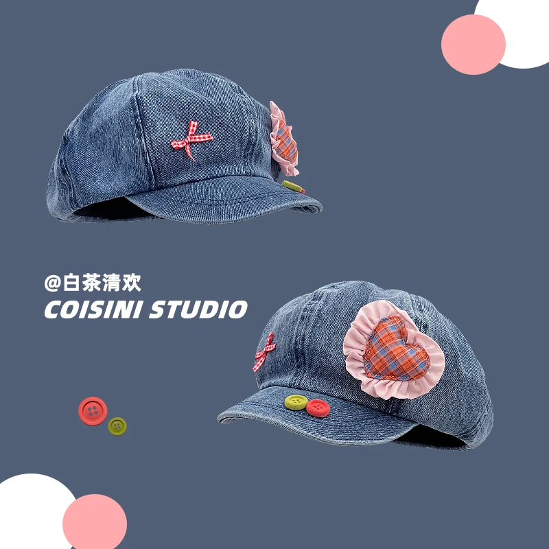 Niche Love Lace Button Decoration Denim Beret Korean Spring and Summer Sweet and Cute Big Head Octagonal Newsboy Cap for Women
Niche Love Lace Button Decoration Denim Beret Korean Spring and Summer Sweet and Cute Big Head Octagonal Newsboy Cap for Women