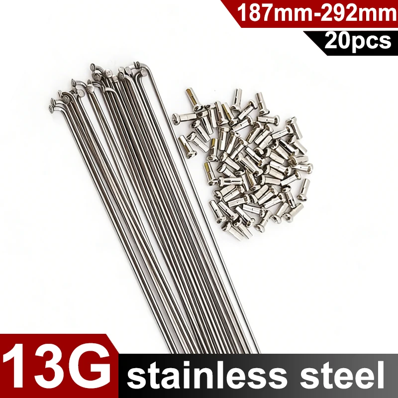 High Quality 13G Stainless Steel Bicycle Wheel Spokes 2.2mm Silver 20pcs With Nipples Length 187-292mm Bike Ray 265 268 278 288
High Quality 13G Stainless Steel Bicycle Wheel Spokes 2.2mm Silver 20pcs With Nipples Length 187-292mm Bike Ray 265 268 278 288