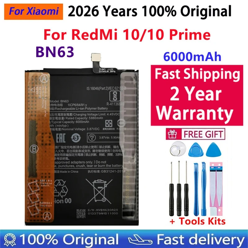 New 6000mAh BN63 100% Original High Quality Battery For Xiaomi RedMi 10 / RedMi 10 PRIME 10PRIME Battery Batteries Bateria
New 6000mAh BN63 100% Original High Quality Battery For Xiaomi RedMi 10 / RedMi 10 PRIME 10PRIME Battery Batteries Bateria