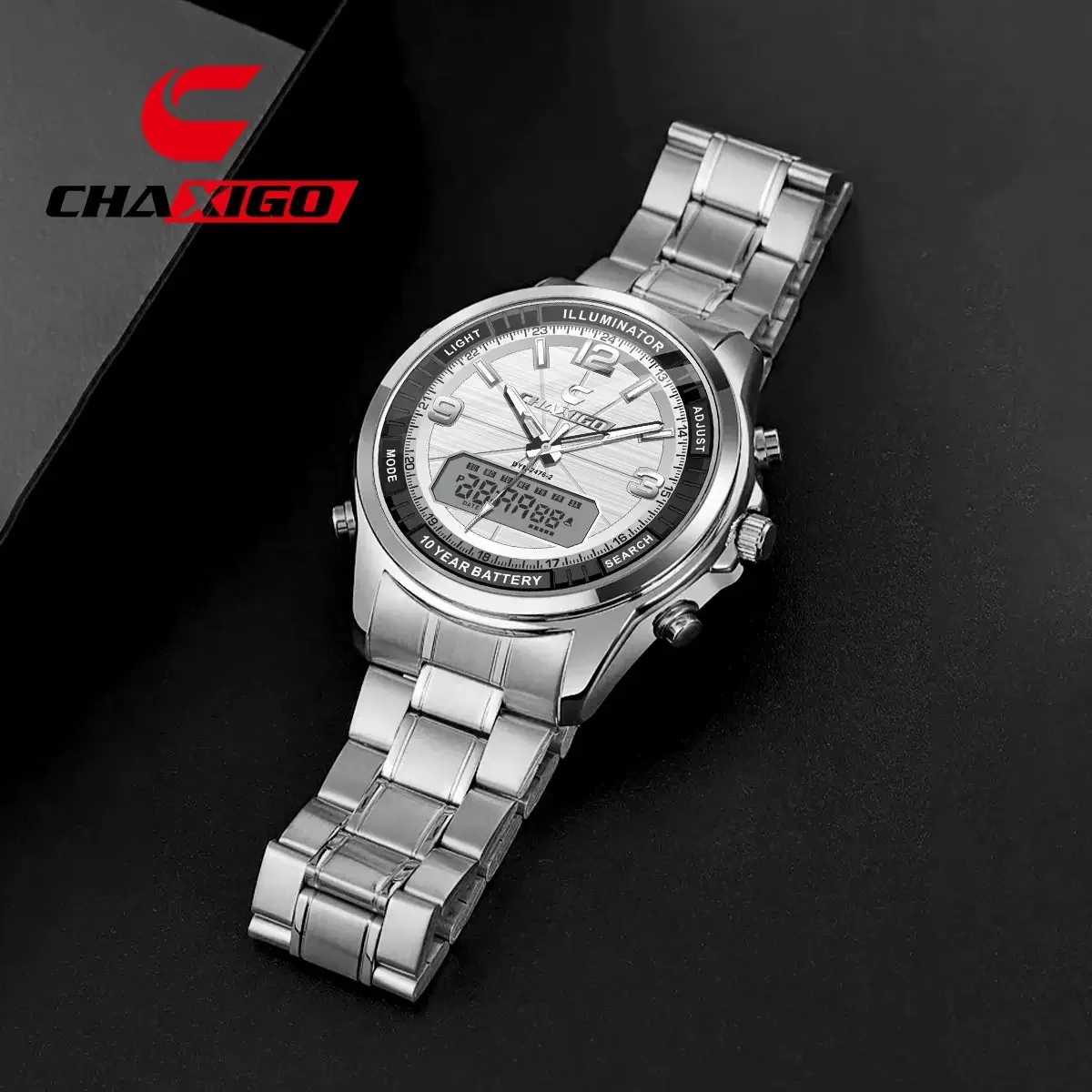 CHAXIGO Men's Fashion Stainless Steel Strap Watch with Analog/Digital Display, 30m Water Resistance, Multifunctional Watch
CHAXIGO Men's Fashion Stainless Steel Strap Watch with Analog/Digital Display, 30m Water Resistance, Multifunctional Watch