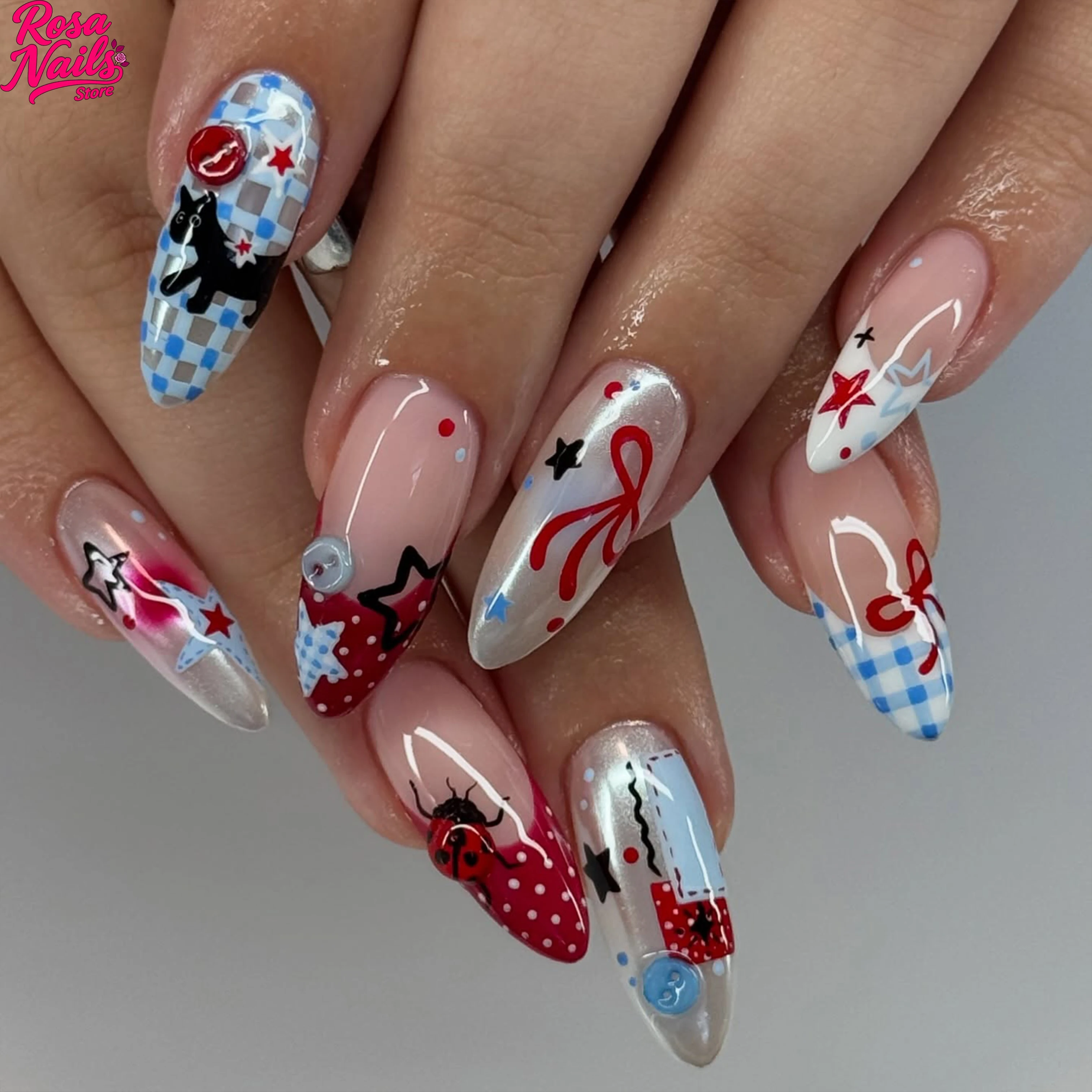 Hand Painted Press on Nails Fake Nail Y2k Handmade Press Ons Acrylic Blue Red Nail 3D Ladybug Button Cat Star Long Almond Nails
Hand Painted Press on Nails Fake Nail Y2k Handmade Press Ons Acrylic Blue Red Nail 3D Ladybug Button Cat Star Long Almond Nails