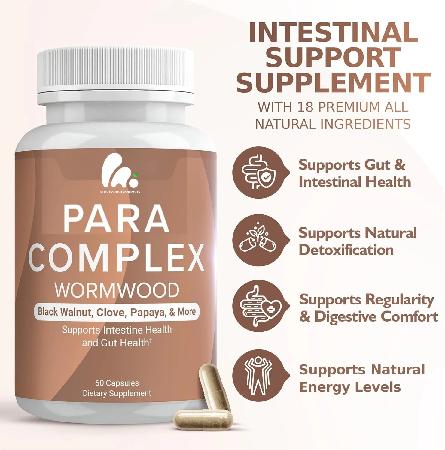 Wormwood、 Black walnut, clove, garlic comprehensive herbal cleansing capsules, supporting intestinal health digestive balance
Wormwood、 Black walnut, clove, garlic comprehensive herbal cleansing capsules, supporting intestinal health digestive balance