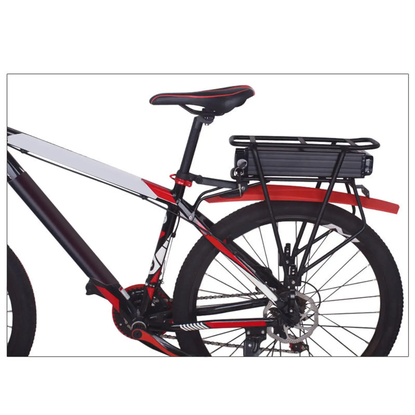 Utility E Bike Rear Rack with Metal Battery Mount Heavy Duty Double Deck Carrier for Mountain and Electric Bicycle Rear Cargo
Utility E Bike Rear Rack with Metal Battery Mount Heavy Duty Double Deck Carrier for Mountain and Electric Bicycle Rear Cargo