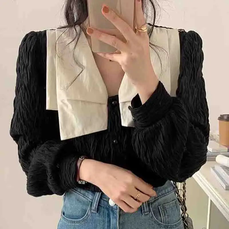 New Fashion V Neck Black Women's Blouse Long Sleeve Button Up Elastic Women Shirts Elegant Woman Tops French Clothes 8351
New Fashion V Neck Black Women's Blouse Long Sleeve Button Up Elastic Women Shirts Elegant Woman Tops French Clothes 8351