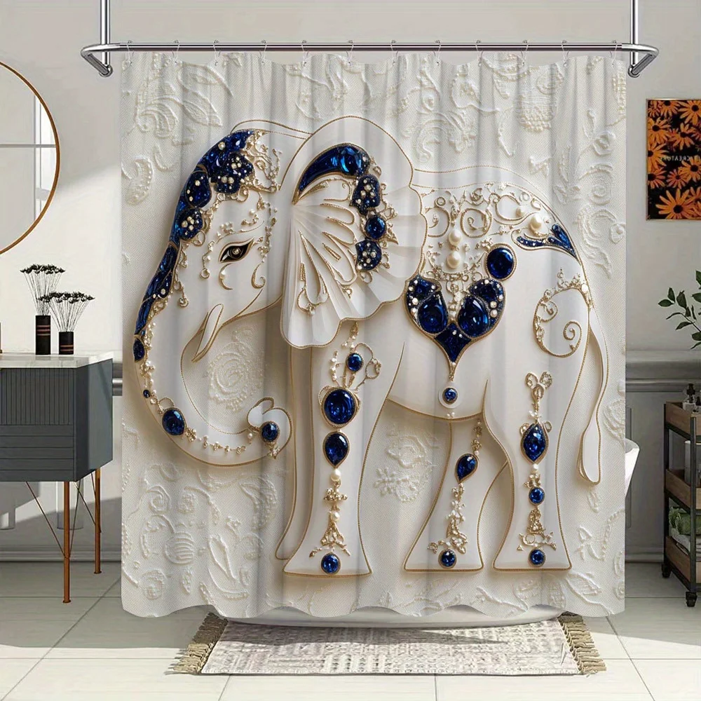 Занавеска для душа с декоративным слоном, золотистые и синие узоры на белом полиэстере, 12 крючков, викторианский декор для ванны в стиле барокко
Занавеска для душа с декоративным слоном, золотистые и синие узоры на белом полиэстере, 12 крючков, викторианский декор для ванны в стиле барокко