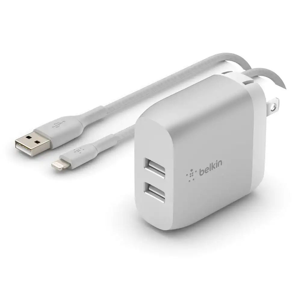 Belkin 24 Вт двойной порт USB-A настенное зарядное устройство + 5 футов. Lightning на телефон, серебристый
Belkin 24 Вт двойной порт USB-A настенное зарядное устройство + 5 футов. Lightning на телефон, серебристый