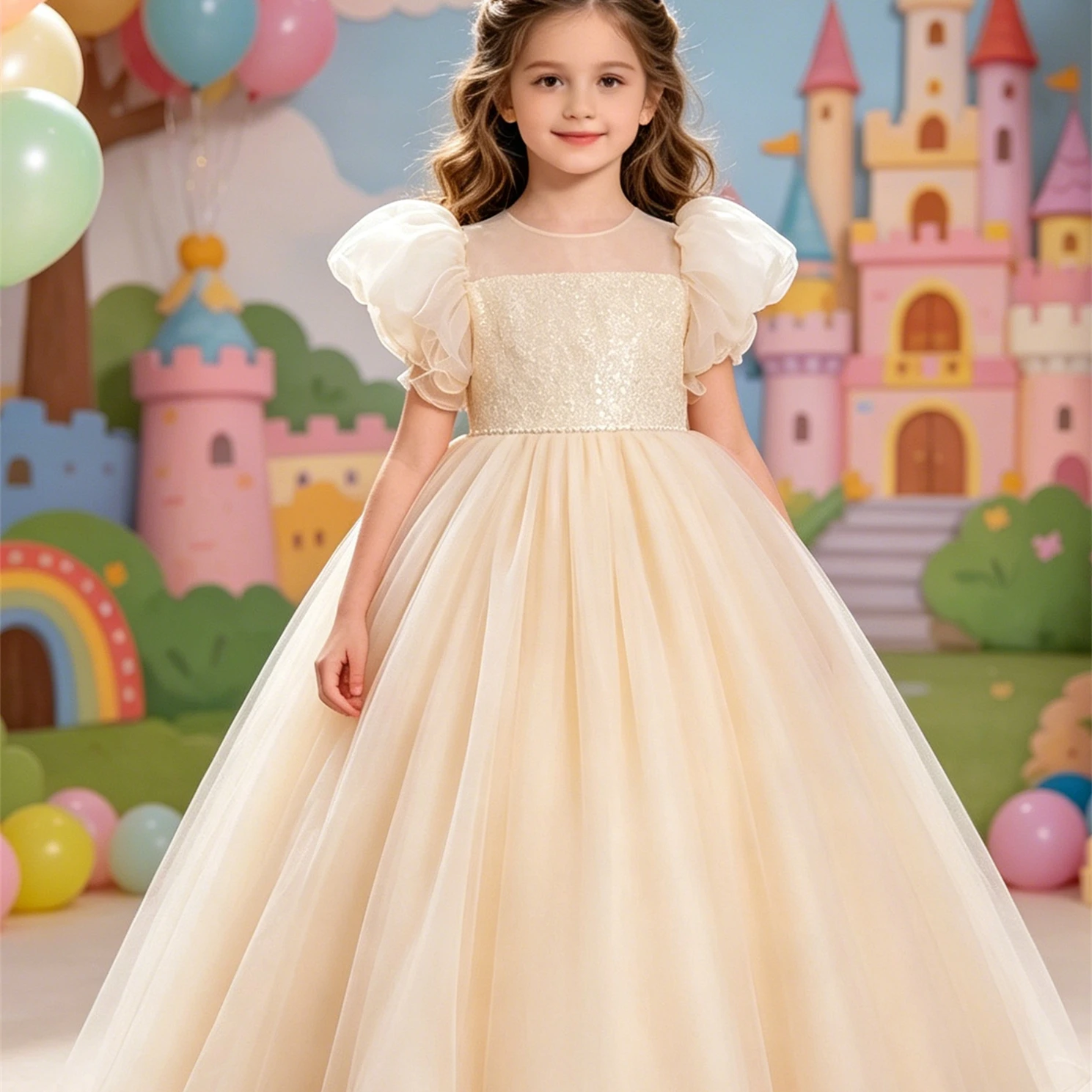 Customized Flower Girl Dress For Wedding Pearls Glitter Short Sleeve Floor Length Kids Birthday Party First Communion Gown New
Customized Flower Girl Dress For Wedding Pearls Glitter Short Sleeve Floor Length Kids Birthday Party First Communion Gown New