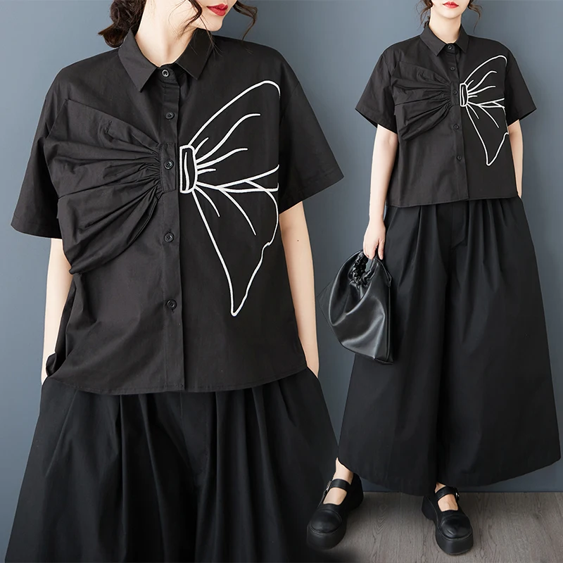 Loose Short Sleeve Women's Shirt Lazy Style Large Size Summer New Splicing Casual Simple Top Jacket Artistic Commute Style
Loose Short Sleeve Women's Shirt Lazy Style Large Size Summer New Splicing Casual Simple Top Jacket Artistic Commute Style