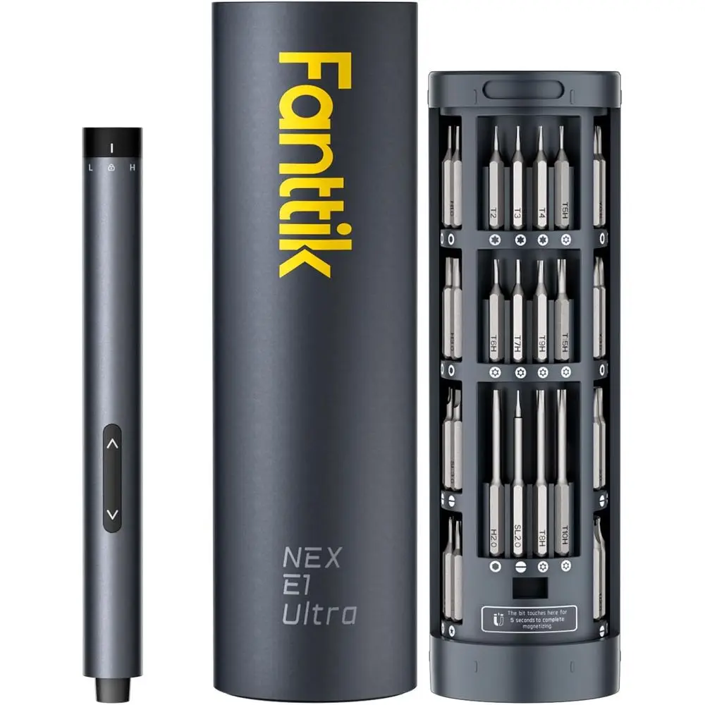 Ultra Mini Precision Electric Screwdriver Set, 50-Piece Magnetic Bit Kit, Rotatable Storage, 5/32 Hex Shaft, Ideal for Cameras,
Ultra Mini Precision Electric Screwdriver Set, 50-Piece Magnetic Bit Kit, Rotatable Storage, 5/32 Hex Shaft, Ideal for Cameras,