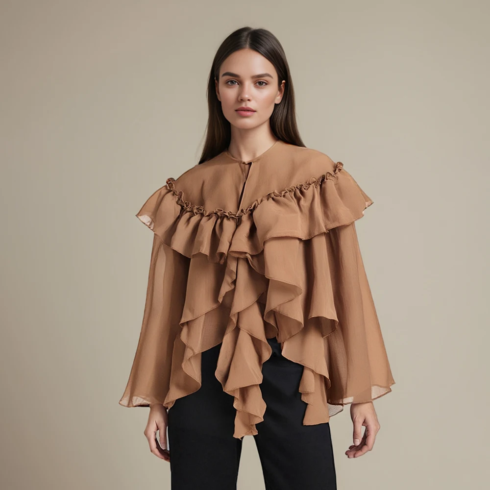 Solid Spliced Ruffles Loose Casual Blouses For Women O Neck Long Sleeve Temperament Blouses Female Fashion Style
Solid Spliced Ruffles Loose Casual Blouses For Women O Neck Long Sleeve Temperament Blouses Female Fashion Style