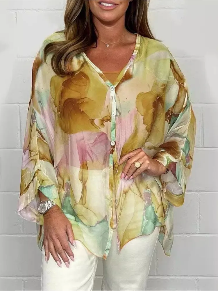 Women's Elegant Prin Shirt Top Fashion Casual Loose V-Neck Long Sleeves Womens Tops And Blouses Spring New Womens Clothing
Women's Elegant Prin Shirt Top Fashion Casual Loose V-Neck Long Sleeves Womens Tops And Blouses Spring New Womens Clothing