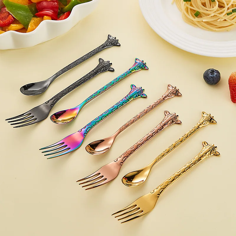 Giraffe Handle Spoon 304 Stainless Steel Fork Spoon Cartoon Creative Cake Coffee Cute Stir Dessert Spoon Spoon and Fork Set
Giraffe Handle Spoon 304 Stainless Steel Fork Spoon Cartoon Creative Cake Coffee Cute Stir Dessert Spoon Spoon and Fork Set